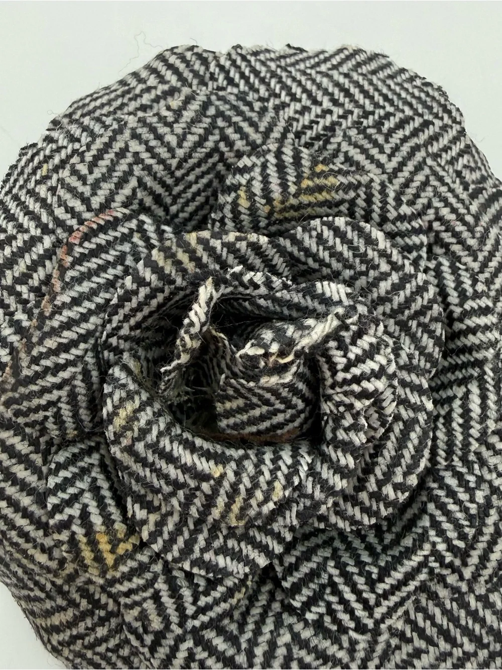 Lot of 5 Fabric Flower Brooches Plaid Houndstooth Tweed Pins Handmade Rosettes